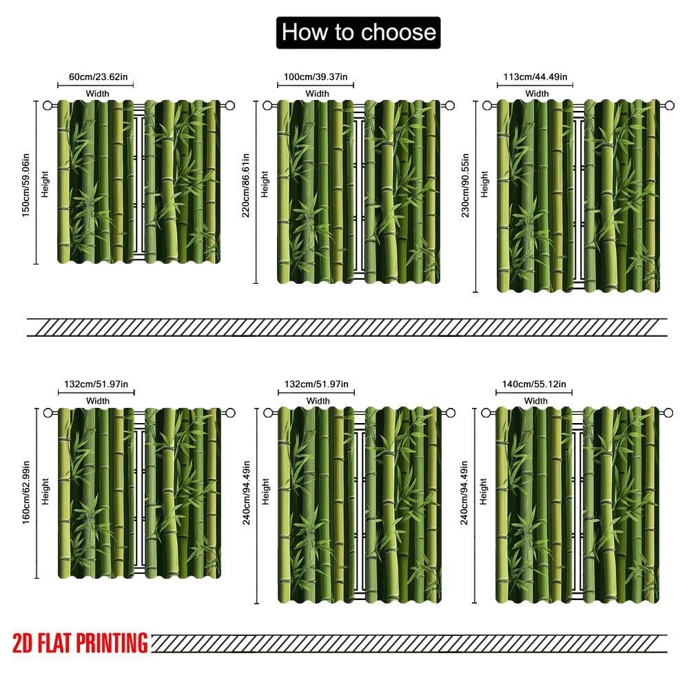 2pcs,2D Plane Printing Pattern Curtains Bamboo Forest Versatile Fabric (without Rod) Gifts Perfect for Living Room, Home