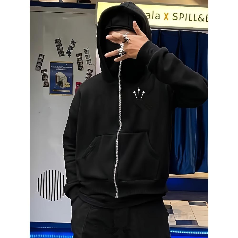 Fashionable Double-layer Hooded Half Zip Sweatshirt with Geometric Pattern Print Suitable for Daily Wear and Street Style Design