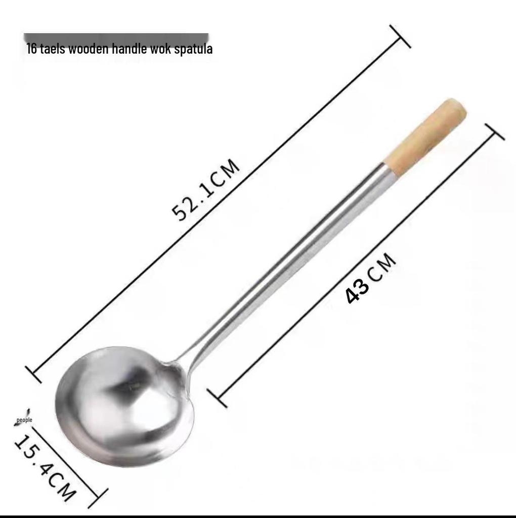 Chef's Long Spatula & Spoon - Wooden Handle, Stainless Steel, Ideal for Stir-Fry & Soup, Thickened for Durability, Perfect Kitchen Tool