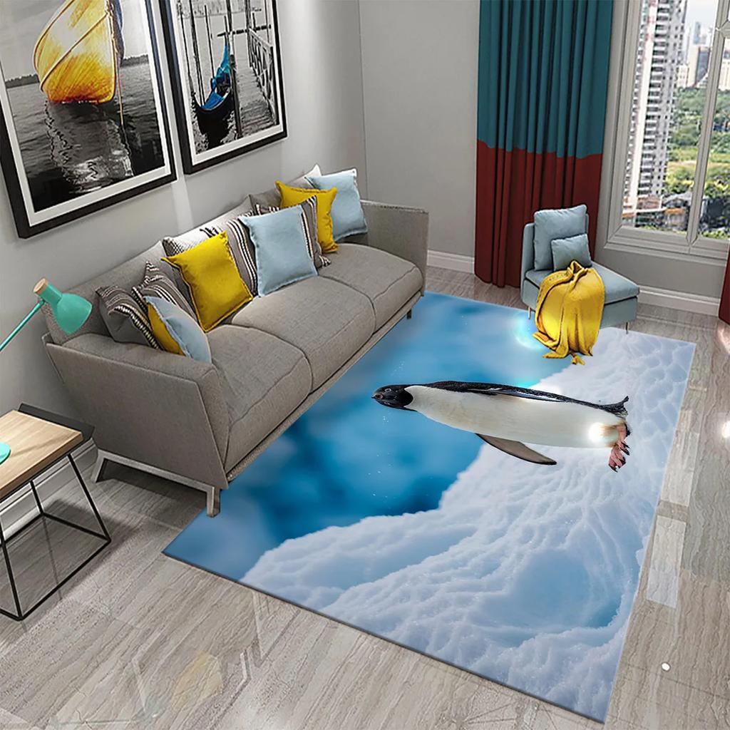 3D Cartoon Penguin Carpet Cute Animal Big Rug for Living Room Bedroom Comfortable Decor Floor Mat Area Rug Bathroom Non-slip Rug