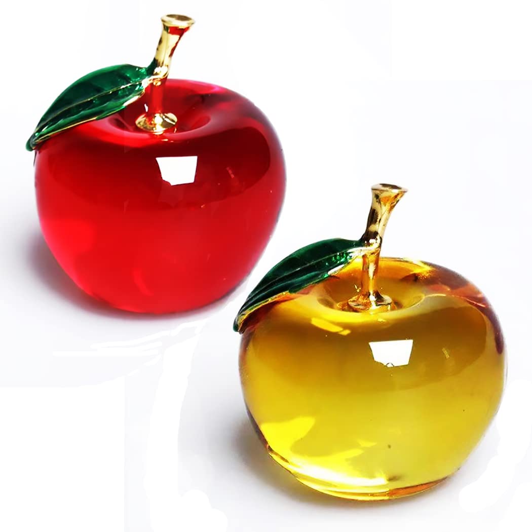 

Crystal Glass Apple Figurine, Feng Shui Item, Interior Object, Suncatcher, Good Luck Gift (Red and Yellow)