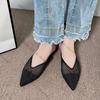 Fashion 2025 Hollow mesh flat shoes fashion pointed toe half-pack slippers new summer comfortable square heel women's shoes large size