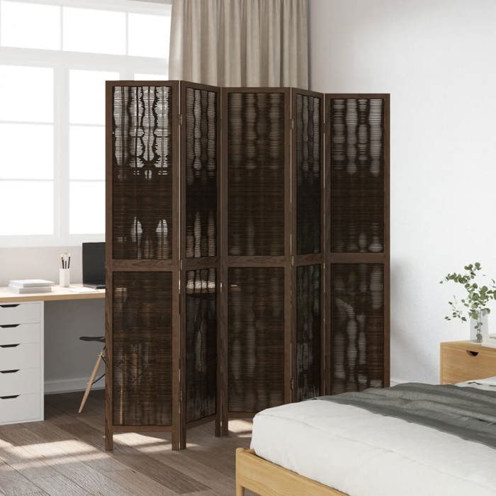 VidaXL Cloison de Séparation 5 Panneaux, Séparateur de Pièce, Écran d'Intimité, Paravent Chambre Salon, Marron Foncé 358663