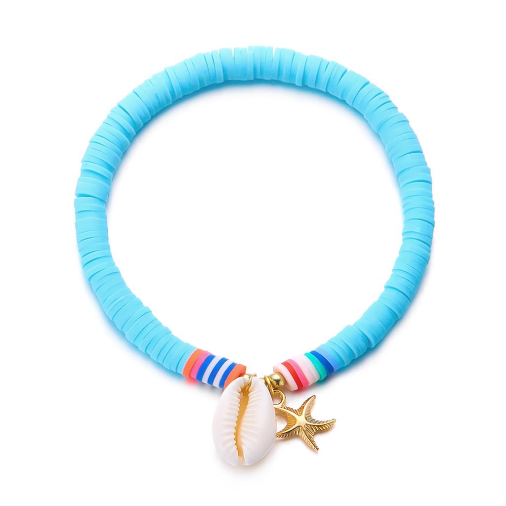 New Summer Ocean Beach Wind Starfish Shell Soft Pottery Anklet Handmade Beaded Bohemian Style Foot Decoration