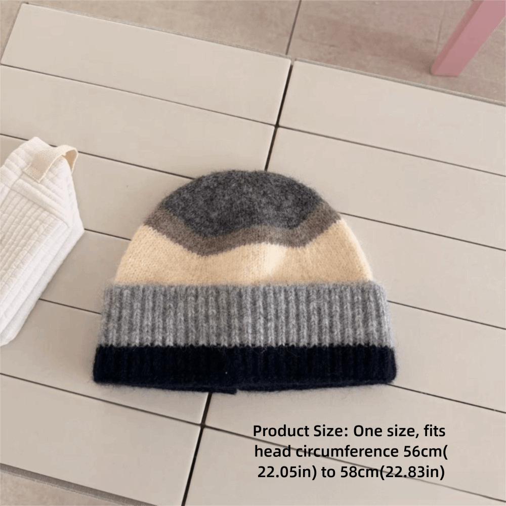 Polyester Stripe Pattern Knitted Beanie Hat Unisex Slouchy Beanie Hat Outdoor Activities