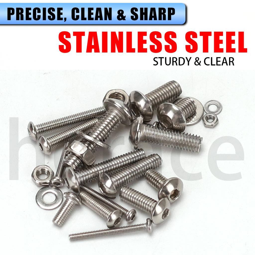 700 PCS Stainless Steel Hexagon Nut and Bolt Combo Set - Round Cup M3, M4, M5, M6 Hex Head - Round Head Bolt - Includes Flat Was