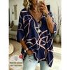 Plus Size Women's Color Block Leopard Print V-neck Top Three-quarter Sleeve Loose Plus Size Casual Daily T-shirt