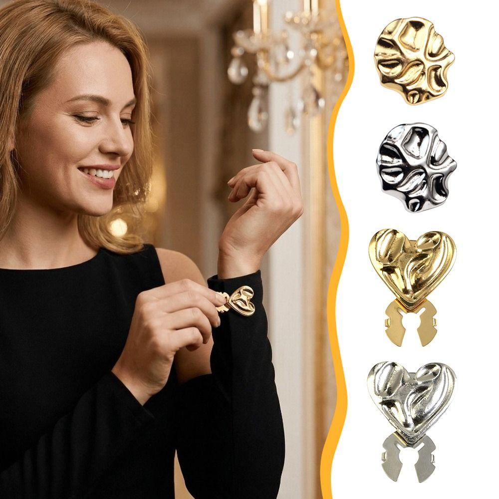 Irregular Metal Metal Cufflinks Shiny Brooch Pins New Button Covers Women Men