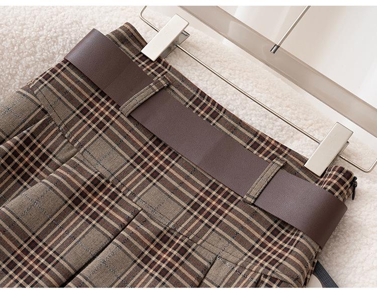 2025 Women's High Waist Brown Plaid Pleated Skirt - Slimming College Style Autumn Short Skirt