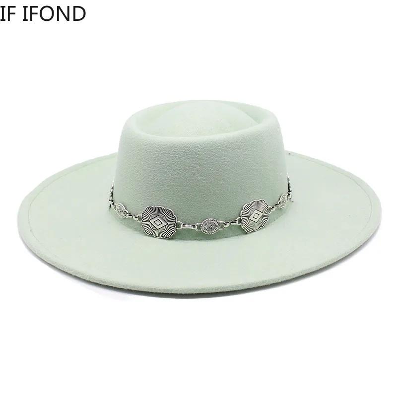 British Style Fedora Hats For Women 9.5CM Big Brim Luxury Belt Band Felt Jazz Hats Wedding Dress Formal Cap