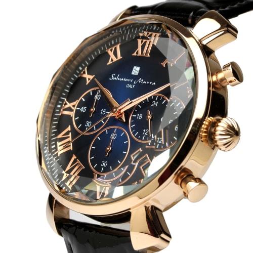 Salvatore Marra Men's Watch, Multi-faceted Glass Chronograph with Gradient Leather Strap, Green, Blue, and Black, SM19104-PGBLBK