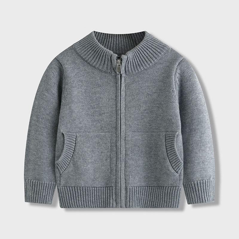 

Детские зимние кардиганы с воротником-стойкой, с длинными рукавами и на молнии, куртки для мальчиков и девочек, свитера с карманами, детская уличная одежда 90 серый