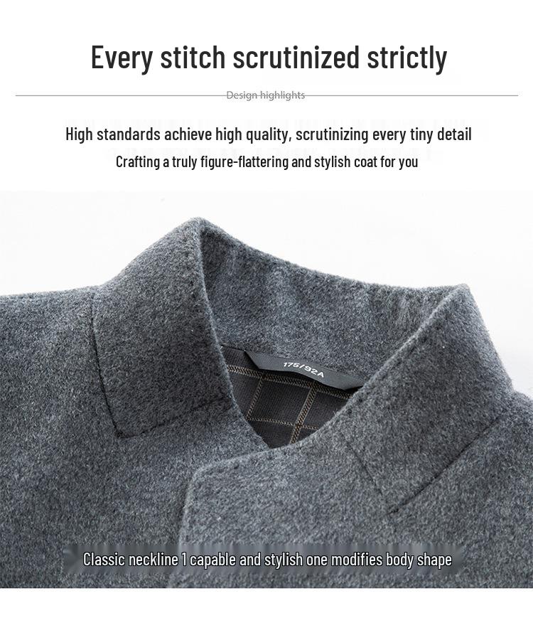 Men's Stand Collar Wool Coat with Detachable Down Liner – Thickened Loose Fit for Autumn/Winter