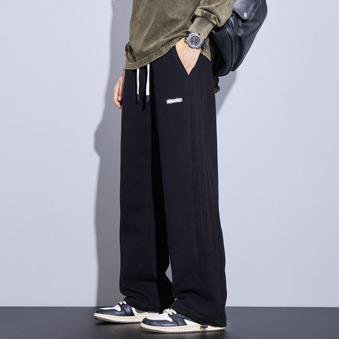 Sweatpants men's spring and autumn trendy brand loose drape straight sweatpants trendy versatile drawstring tied casual pants