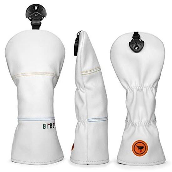 Golf Head Cover Simple Design Birdie Embroidery High-quality Leather Driver Fairway Wood Utility Hybrid Club Set White