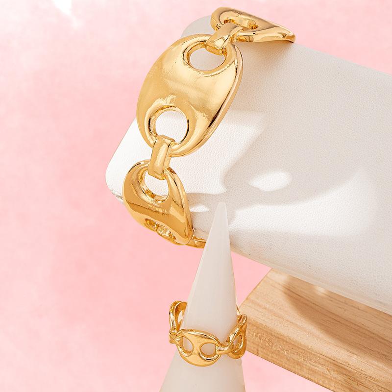 Модный минималистичный полый креативный дизайн открытый браслет однотонный легкий роскошный ювелирный браслет кольцо набор