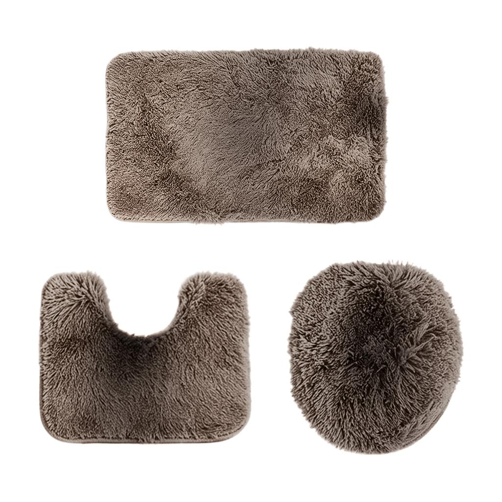 Bathroom Rug Set 3 Piece Includes Non Slip Bath Mat Contour Rug and Toilet Lid Cover Soft Shaggy Microfiber Absorbent Mat for Home Hotel Use