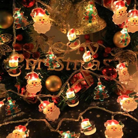 LED Christmas Lights String Santa Claus Snowman Battery-Operated Fairy Lights Window Garland Christmas Decorative Light Party New Year's Decorations