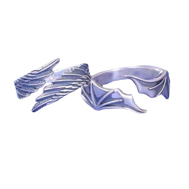 Angel & Demon Wing Couple Rings: European & American Style, Personalized Openable Thai Silver Rings