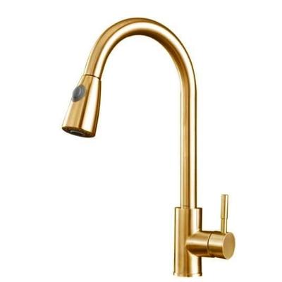 Küchenarmatur - Gold - Ausziehbrause 82 cm - Schwenkbarer Auslauf - Messing - 1 Griff