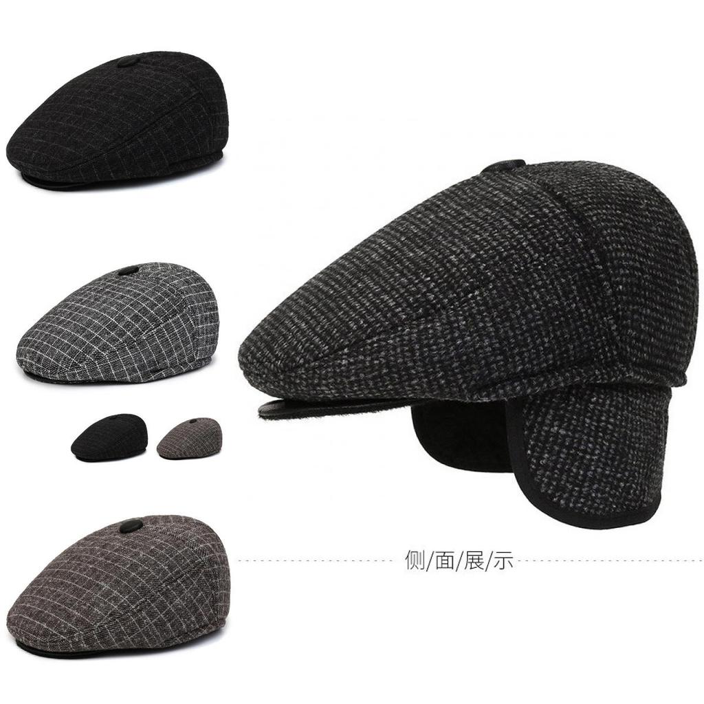Stylish And Warm Winter Woolen Mens Cap With Ear Protection For Elderly Gentlemen