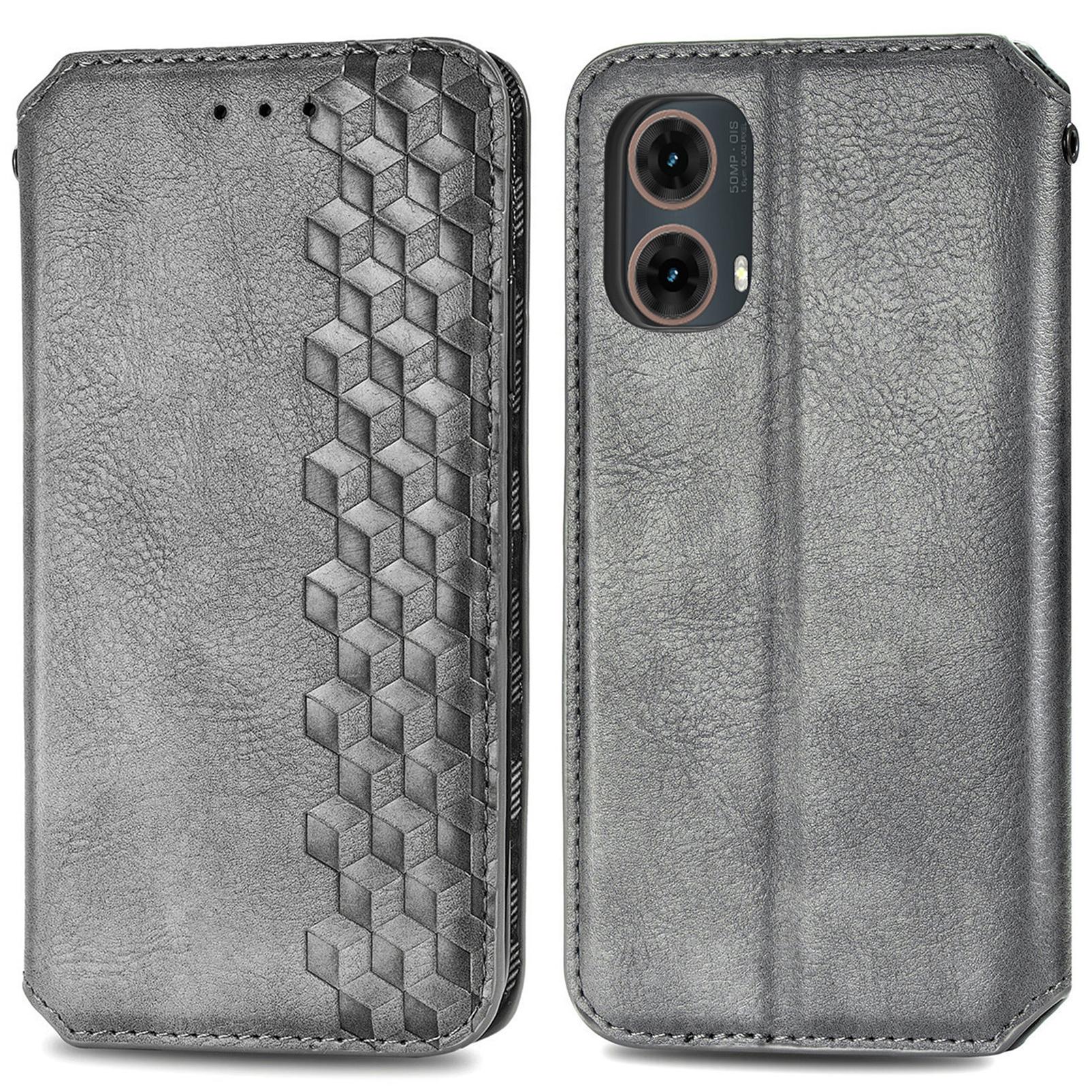 

For Motorola Moto G85 5G/S50 Neo 5G Case Rhombus Pattern Leather Phone Cover Magnetic Auto-Absorbed Grey