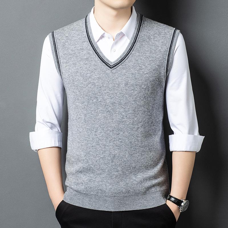 100% Wool V-Neck Knit Sweater Vest - Autumn 2025 Business Casual for Middle-aged Men