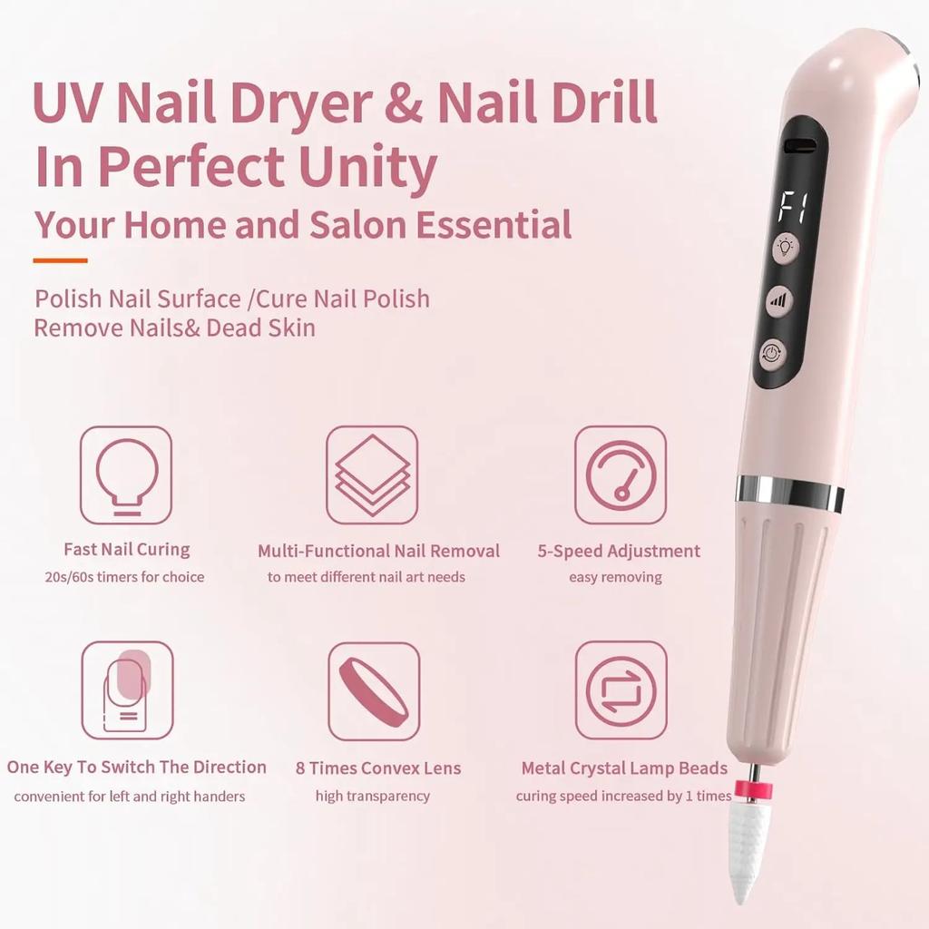 Two-in-one Nail Polish Pen Nail Fast Drying Light Therapy Lamp Handheld Portable Nail Remover & Polisher Nail Tools Set