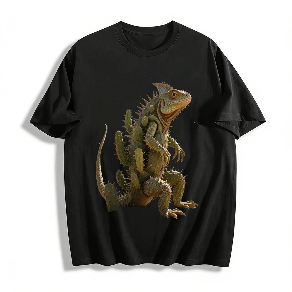 

Cactus Lizard Hybrid Print Casual Personality Short Sleeve T-Shirt Pure cotton T-shirt XXS