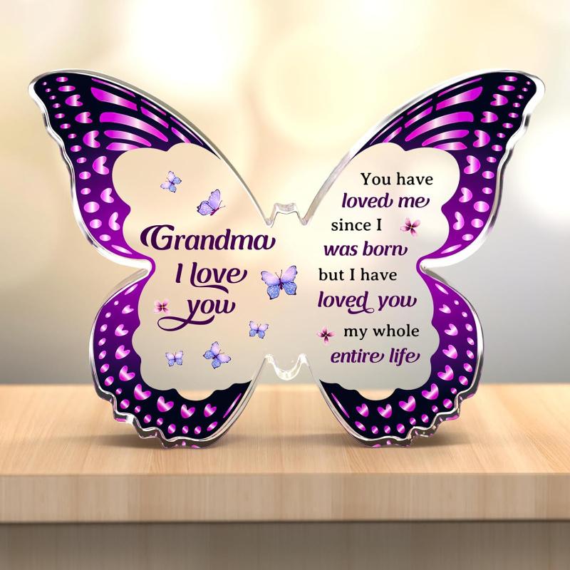 

Grandma Nana Gift Idea: Butterfly-Shaped Acrylic Plaque – Birthday/Christmas/Thanksgiving Gift. чистый