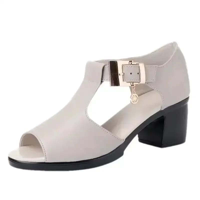 Fashion Shoes Female 2024 Fish Mouth Shoes Women's Sandals Fashion Buckle Strap Daily Sandals Women Hot Sale Square Heel Heeled Sandals