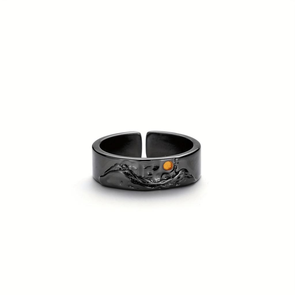Black Moon Alloy Ruler Ring: Adjustable Mountain & River Couple Rings In Ancient Chinese Style.