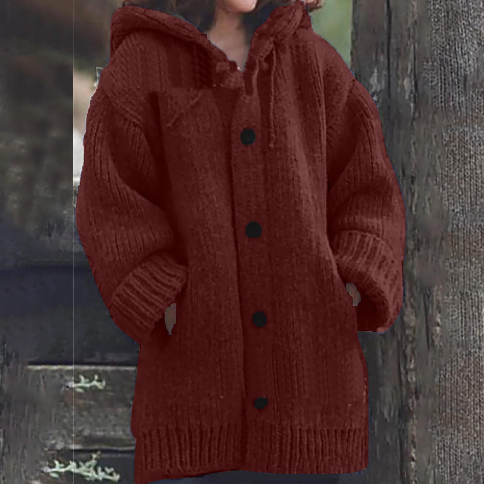 

Женский и зимний однотонный длинный рукав карман шаль свободный кардиган вязаный свитер женский XL винный