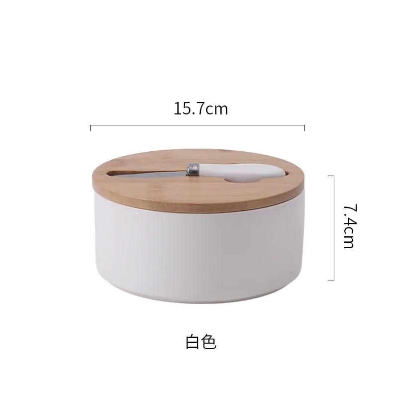 6 Inch Ceramic Butter Box with Lid Sealed Box Household Round Butter Boxs with Knife Butter Dish Cheese Boxs Kitchen Tableware
