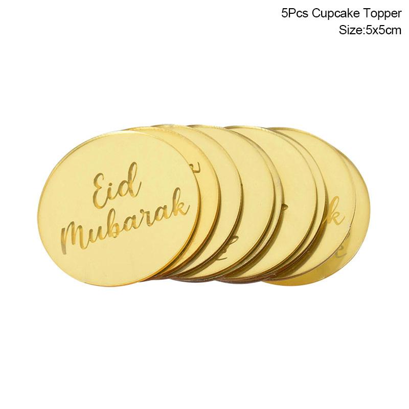 Golden Acrylic Eid Mubarak Cake Toppers Castle Moon CupCake Topper for Ramadan Mubarak Islamic Festival Party Cake Decorations