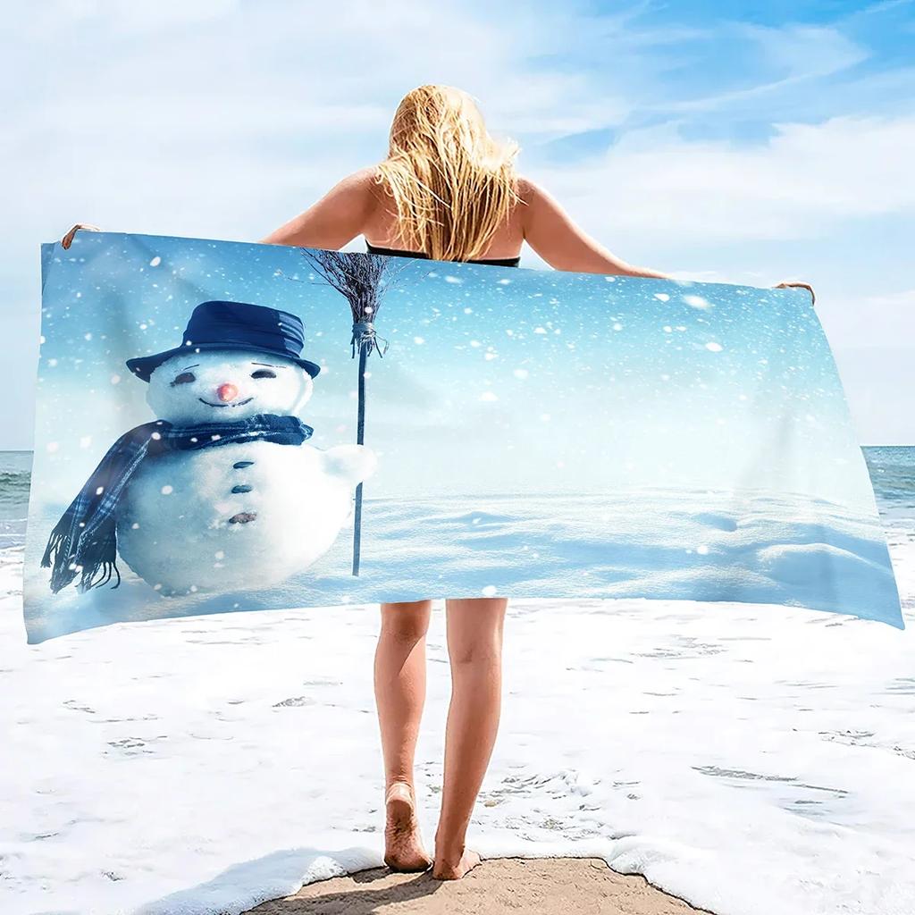 Snowman Microfiber Sand Free Beach Towel,Large Super Absorbent Lightweight Towel for Travel Pool Swimming Bath Christmas Xmas