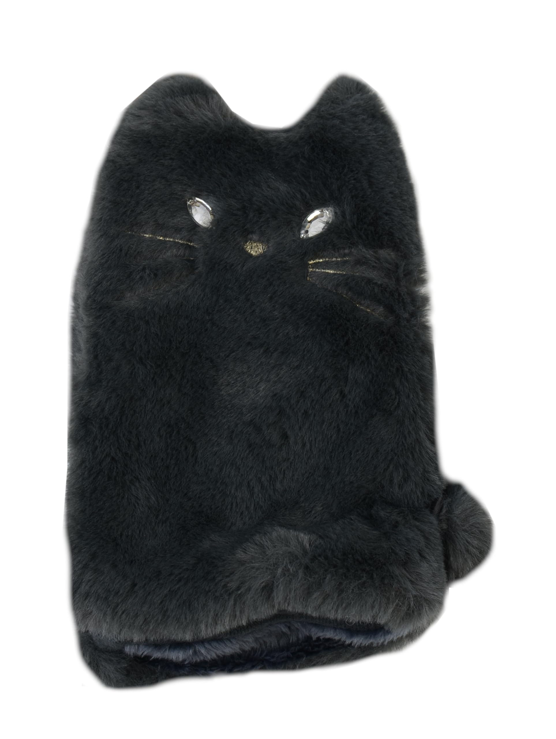 

Friends Hill Cat Fur Fingerless Gloves, Black, LW-417-528