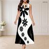 Women Plus Size Round Neck Sleeveless Maxi Dress Black White Swirl Printed Triple Keyhole Cutout