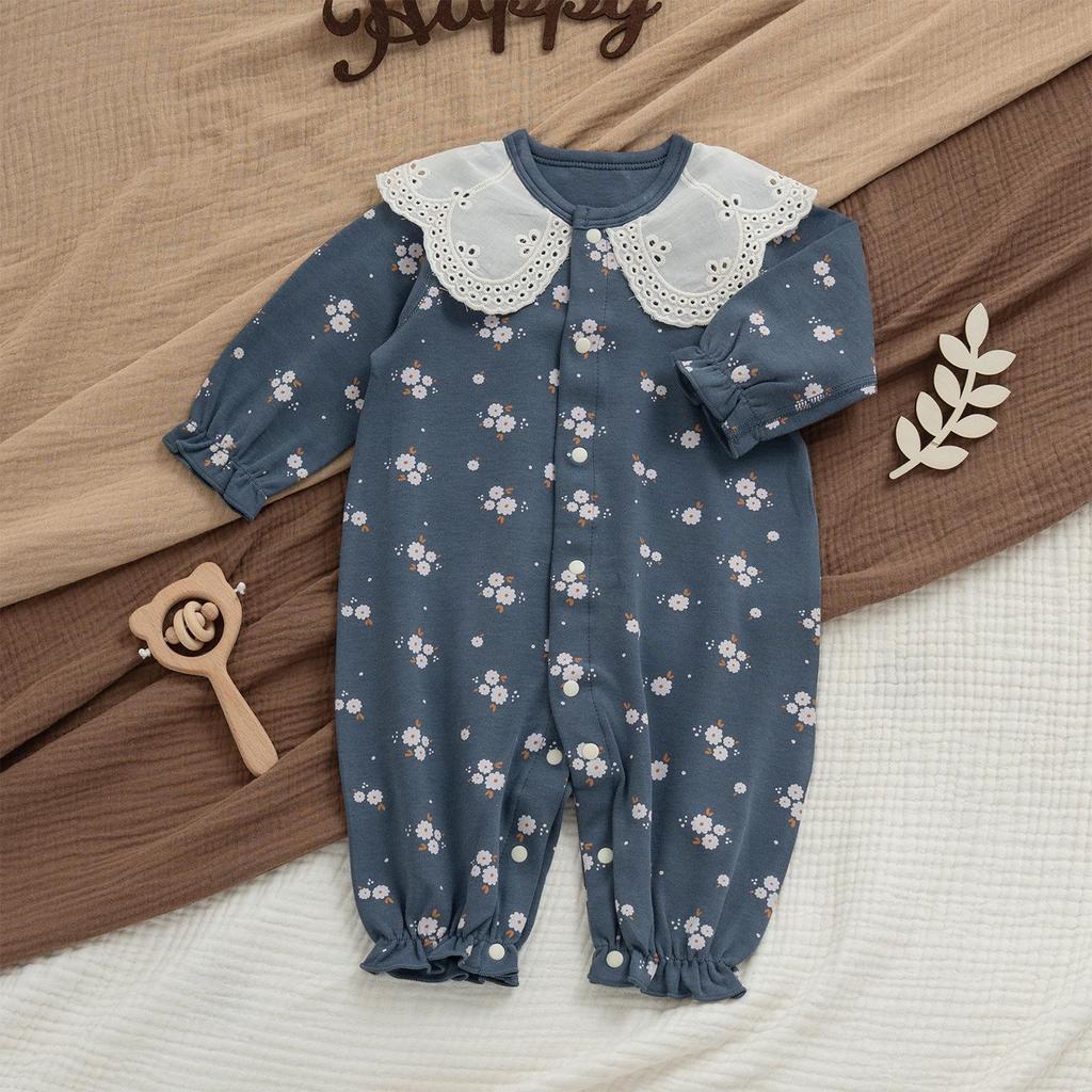 Mono de Algodón Floral Tipo A de Cuatro Estaciones para Bebés Niñas - Atuendo de Princesa para Primavera y Verano para Celebración de 100 Días