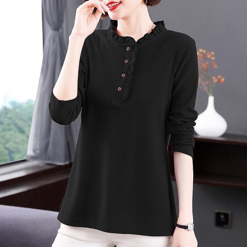 2025 Autumn New Fashion Solid Color T Shirt Woman O Neck Long Sleeve T-shirt Women European Style Female Button Shirts