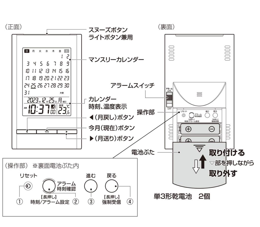 RHYTHM Tischuhr Wecker Funkuhr Kalender Thermometer Alarm Weiß 8RZ210SR03 15x9.1x5cm