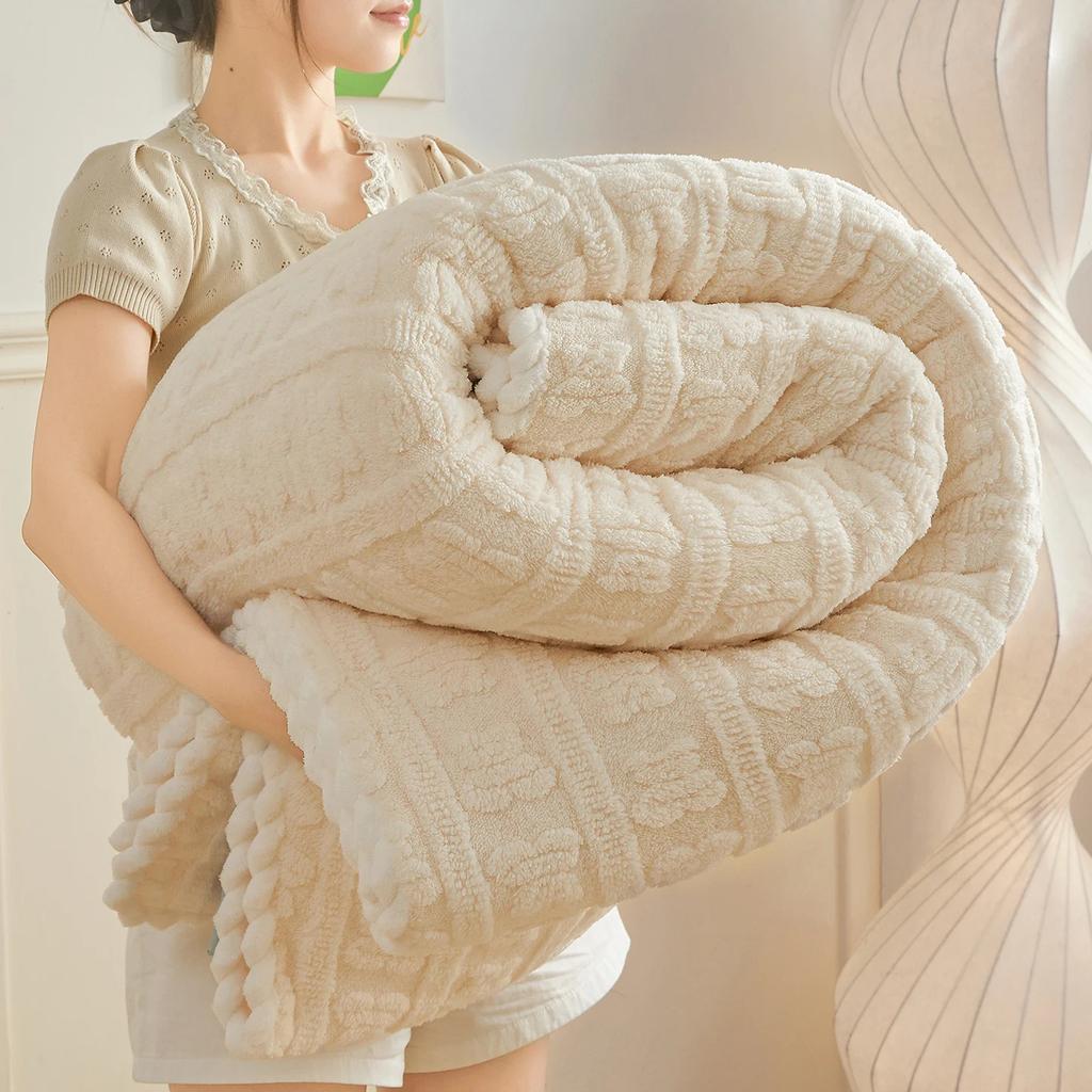 Thickened Coral Fleece Bed Blankets for Winter Warm Soft Imitation Lambs Wool Jacquard Blankets for Bedroom Sleeping Sofa Throw