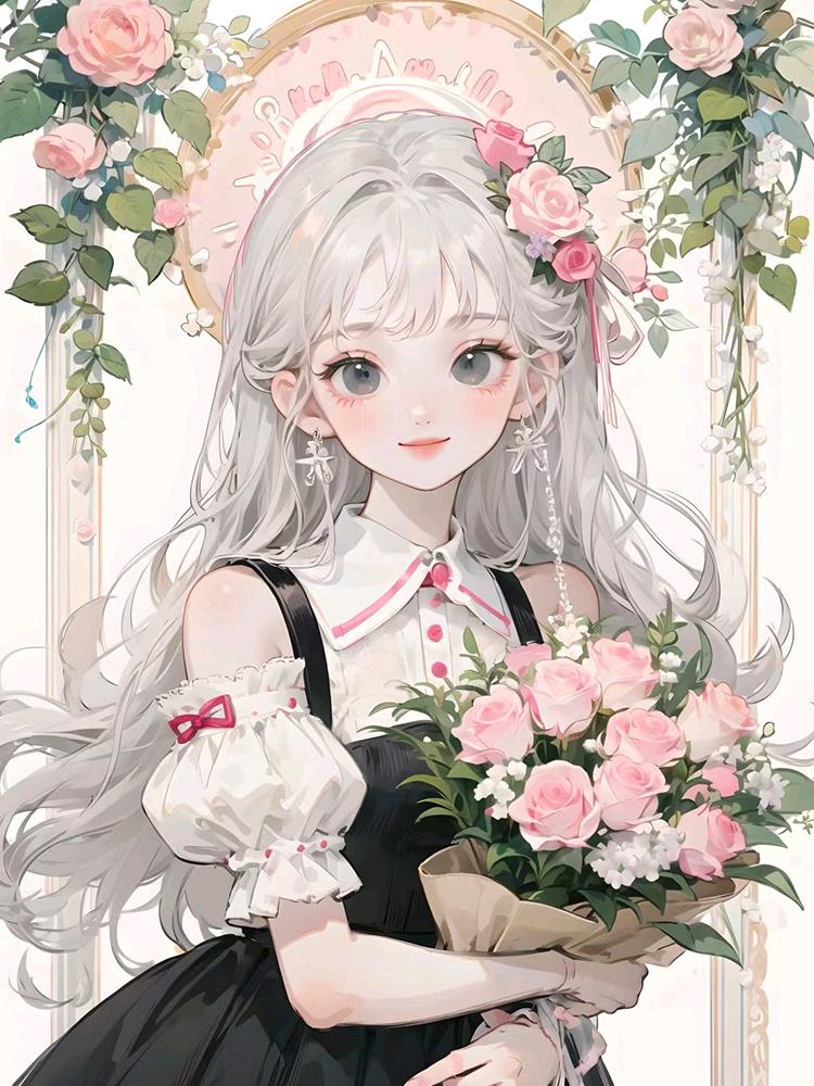 Handmade DIY Japanese 5D Anime Diamond Painting Cartoon Girl Full Circle Square Cross Stitch Mosaic Home Decoration