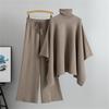 Women's Autumn And Winter Fashion Two Piece Set  High Neck Cape  Knitted Sweater  Wide Leg Pants Temperament Set