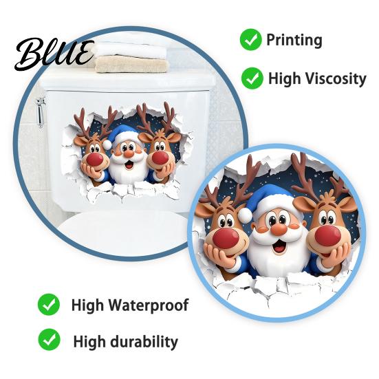 Santa Claus Wall Stickers Christmas And Elk Toilet Stickers 3D Breaking Decals DIY Room Beautification Waterproof PVC Decorative for Bathroom