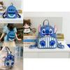 Lilo Stitch Blue Monster Printed Pu School Bag With Inner Card Pocket For Teens