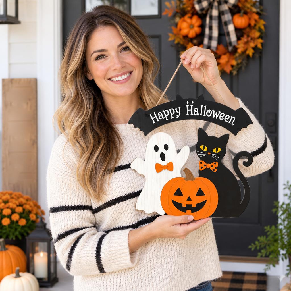 Halloween Hanging Sign for Yard, Porch, or Entryway - Holiday Decorative for Indoor and Outdoor Home