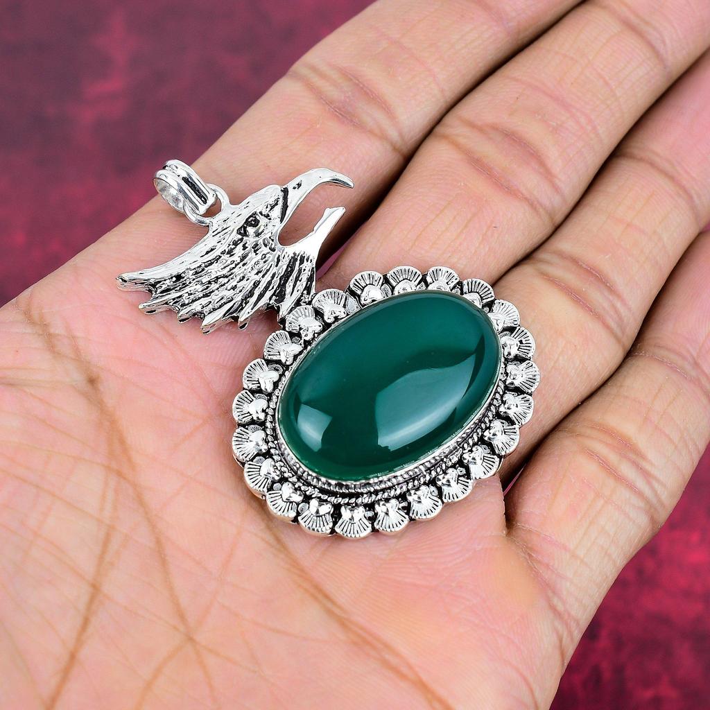 Grüner Onyx Anhänger, handgefertigter Edelsteinschmuck, 925er Sterlingsilber-Anhänger, Unikat-Design-Schmuck