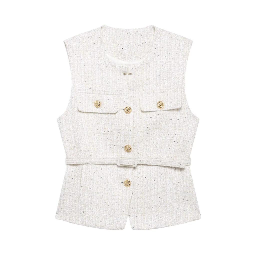 2025 Spring Women's Slim Textured Vest and Single-Breasted Cardigan