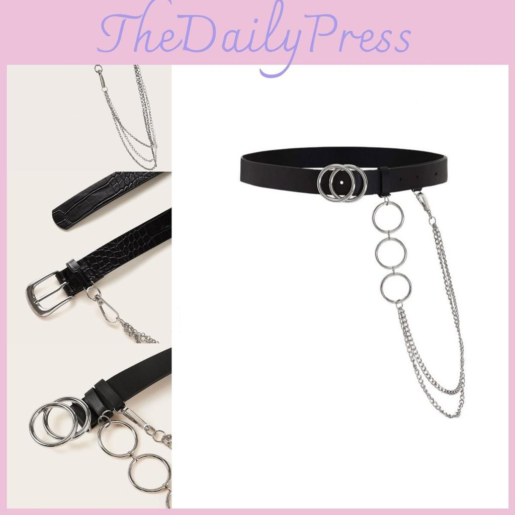 Womens Trendy Synthetic Leather Waist Belt With Alloy Buckle And Double Rings For Fashionable Looks Street
